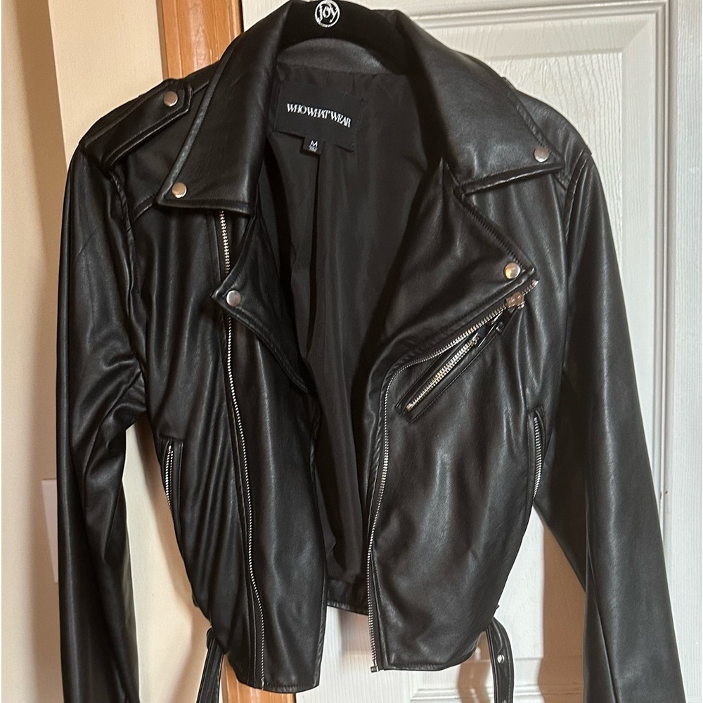 WHO WHAT WEAR black faux moto jacket. SZ M